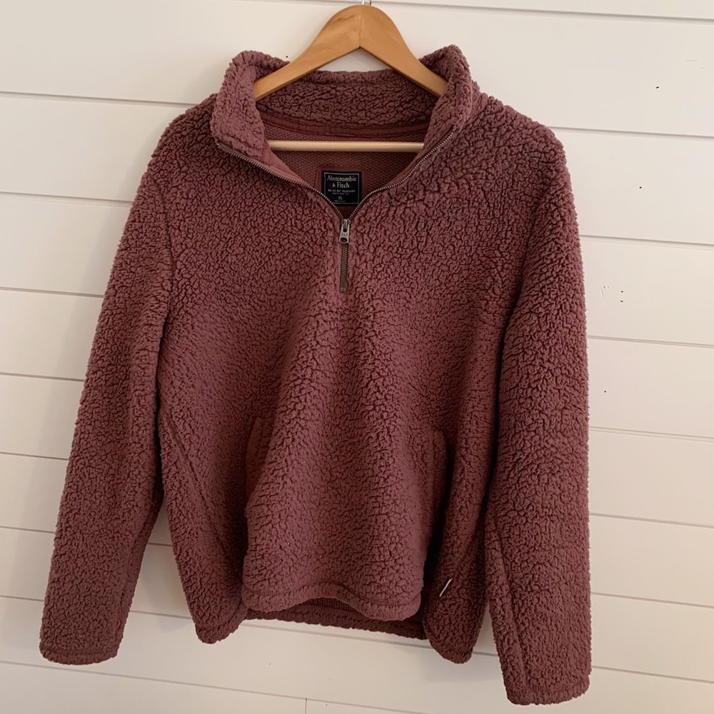 Abercrombie | Cozy Quarter-Zip Sherpa | Maroon